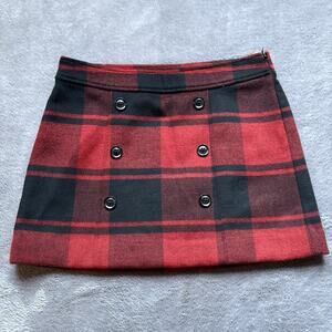 GAP Womens Red Black Plaid Mini Skirt Size Button Front Wool Schoolgirl Preppy